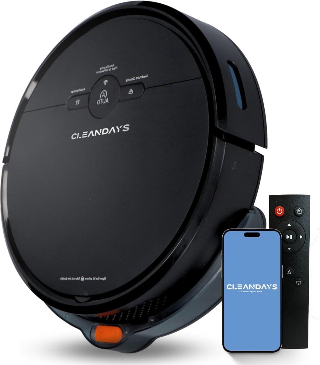 Robotstofzuiger - Dweilfunctie - Compatibel met Alexa - 2 uur batterijduur - App-bediening - 2000pa - Klimfunctie van 15º - Hepa filter - Huishouden - Zwart -