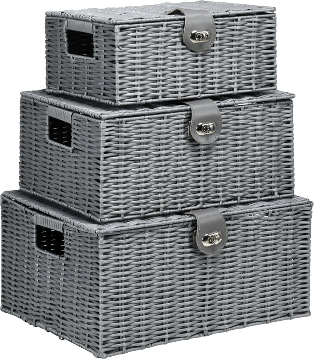 Storage basket with lid - Storage box - Storage baskets - Storage bins - Grey - 35.5 cm x 28.5 cm x 18 cm