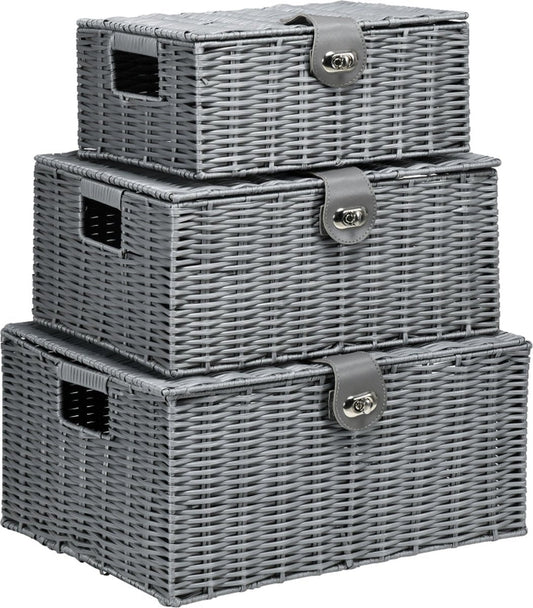 Storage basket with lid - Storage box - Storage baskets - Storage bins - Grey - 35.5 cm x 28.5 cm x 18 cm
