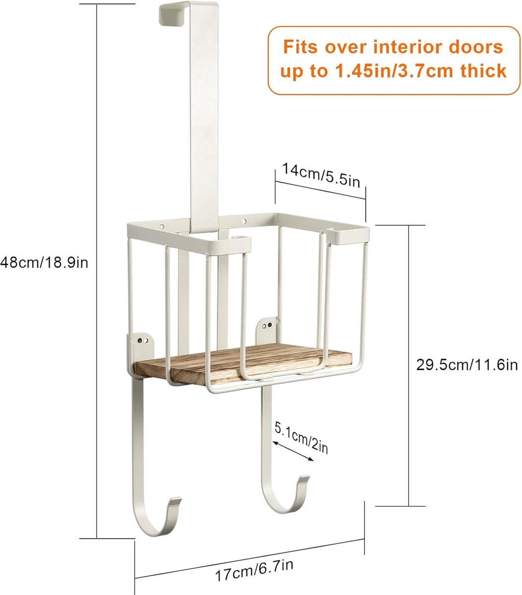 Wall mount ironing board holder with large storage basket - laundry room holder for iron and board - spray bottle storage rack Ironing board