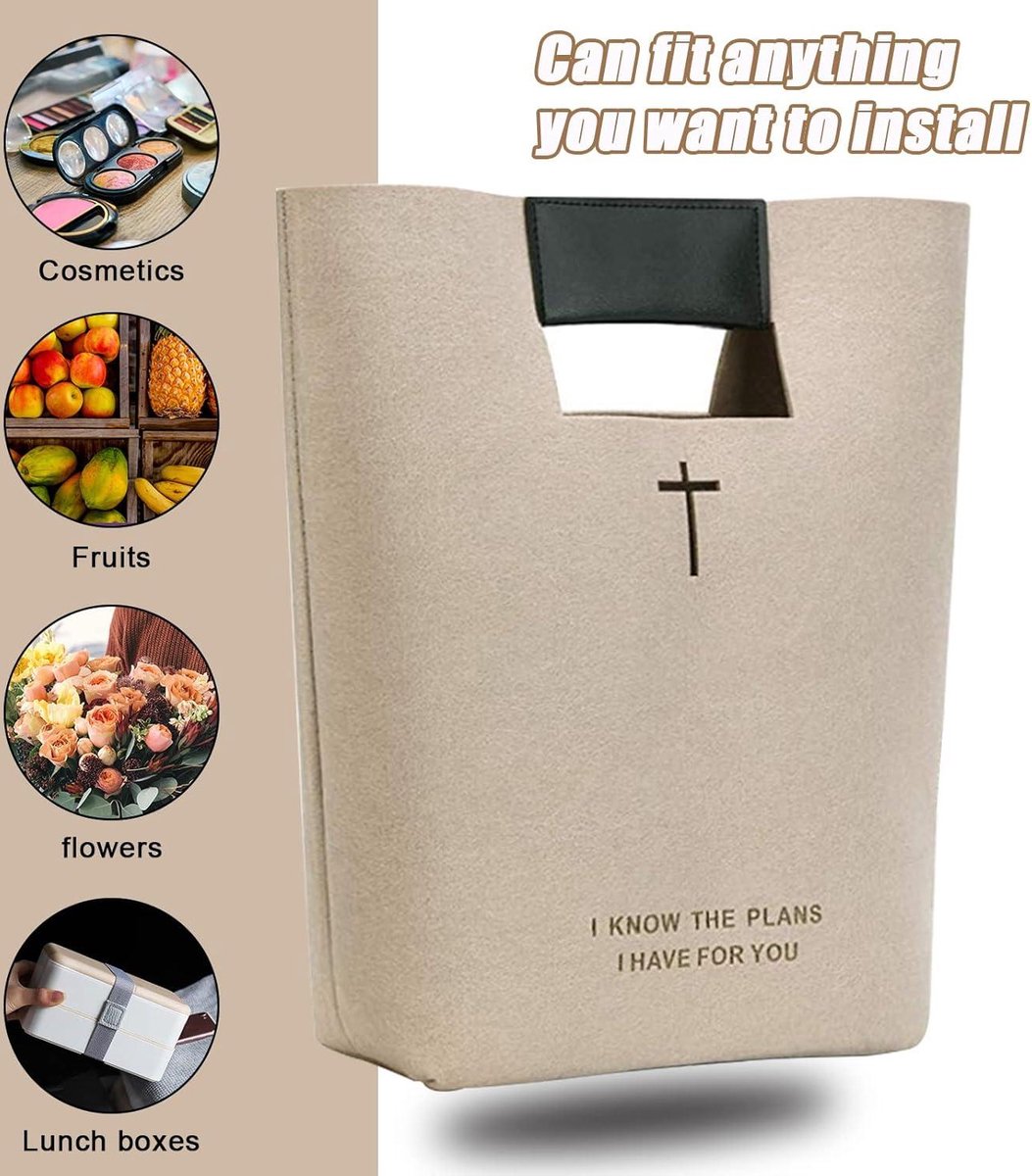 Bible Protecting Tote Bag - Felt Bible Cover with Cross Design - Beige Bible Case