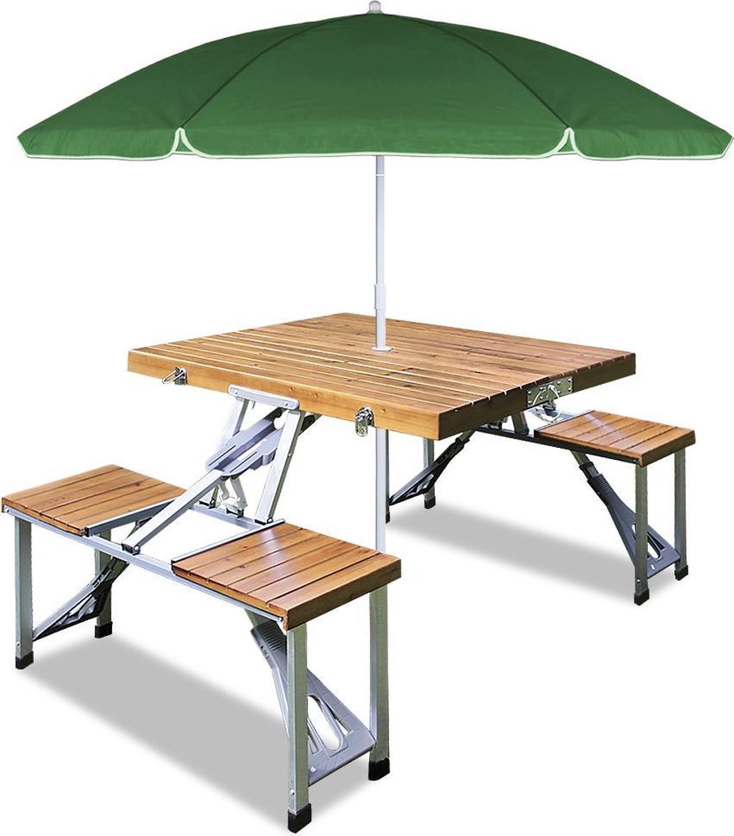 Deuba Picknicktafel Campingtafel - opvouwbaar voor 4 personen - hout en aluminium