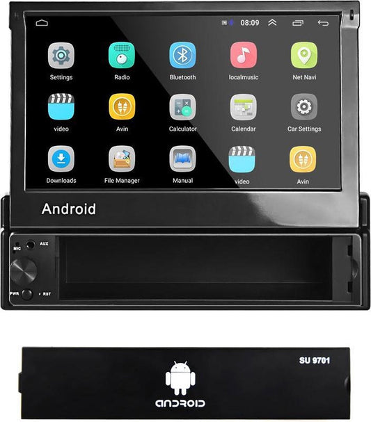 1Din Autoradio | Android 8.1 | Navigatiesysteem | 7'' HD klapscherm | USB, Aux, Bluetooth, WIFI | Achteruitrijcamera