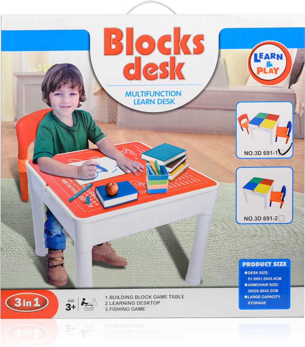 Decopatent® - Kindertafel met 2 Stoeltjes - Speeltafel met bouwplaat en vlakke kant - Geschikt voor Lego® & Duplo® Bouwstenen