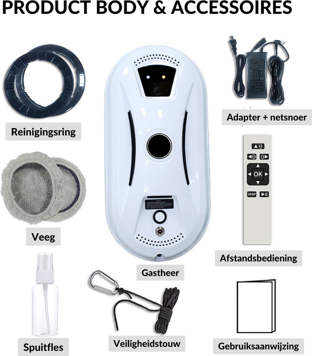 Robot Ramenwasser D1 - Robot Raamwisser - Sterke Zuigkracht - Ruitenreiniger - Incl. Afstandsbediening - Wit