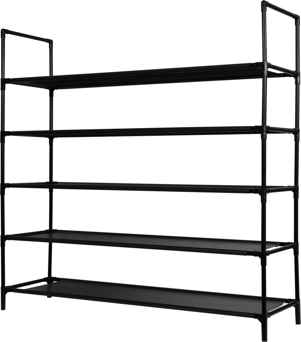 Life's Green Portable 5-Tier Shoe Rack – D27.5 x W99 x H94 cm – for 20 pairs of shoes – steel frame with sturdy Fabric Shelves – Towel Rack - Space-Saving Shoe Organizer - Black