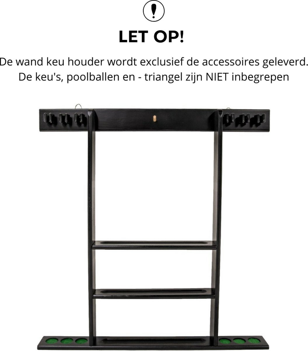 Pegasi Wand Keu houder - Zwart - Geschikt voor 6 keuen, poolballen en krijt - Keu houder wand - Excl. Biljart accessoires