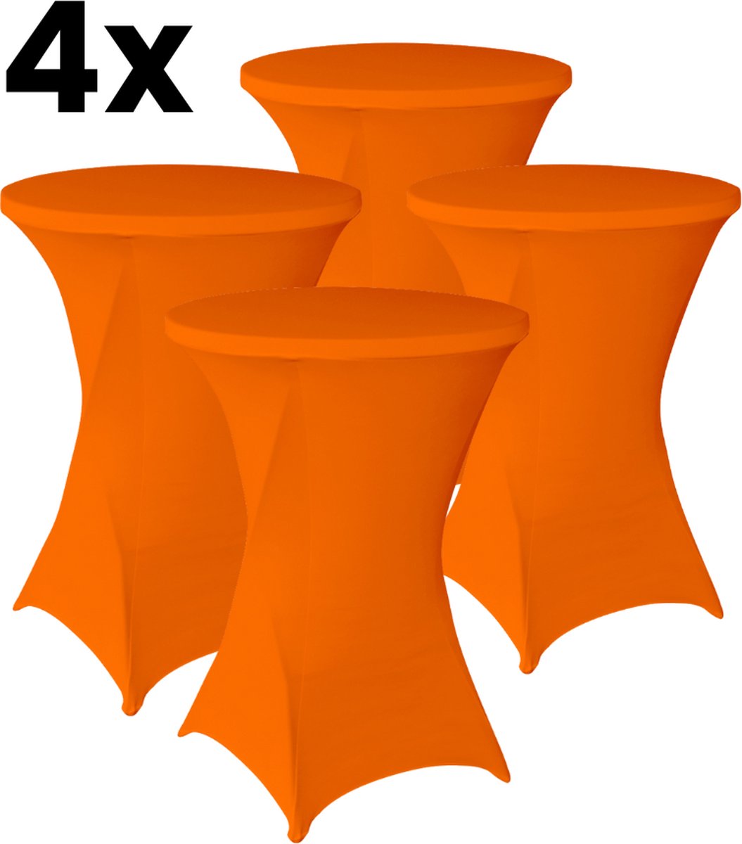 Statafelrok Oranje 4x – Extra dik & Sterk - ∅80-85 x 110 cm – Tafelhoezen voor Statafel – Partytafel Tafelrok – Stretch 4 stuks Statafelhoes - Sta Tafel Hoes - Staantafelhoes – Bruiloft - Robuust en weerbestendig – Cocktailparty