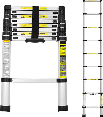 Telescopische Vouwladder - Telescopische Ladders - Soft Close - Werkhoogte 2,6 m - zilverachtig