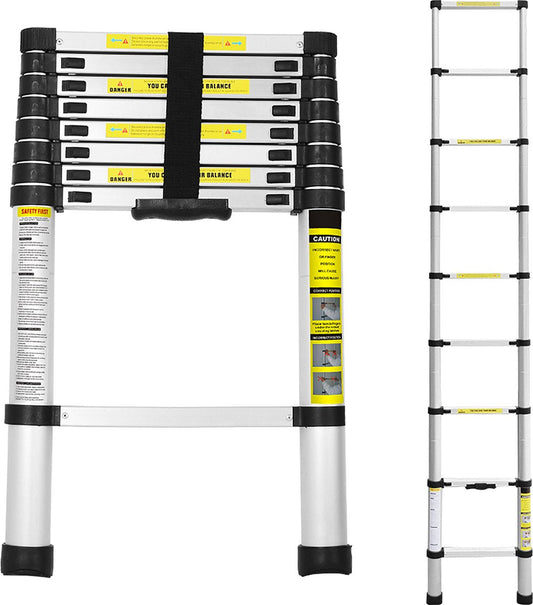 Telescopische Opvouwbare Ladder - Telescopische Ladders - Soft Close - Werkhoogte 2,6 m - zilverkleurig