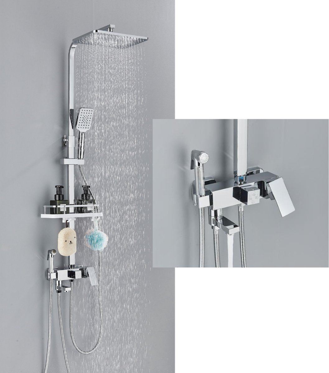 Complete Shower System - ABS Shower Set - Overhead & Hand Shower - Square Rain Shower - Adjustable Rain Shower - Chrome