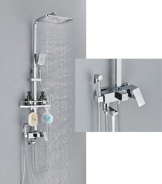 Complete Shower System - ABS Shower Set - Overhead & Hand Shower - Square Rain Shower - Adjustable Rain Shower - Chrome