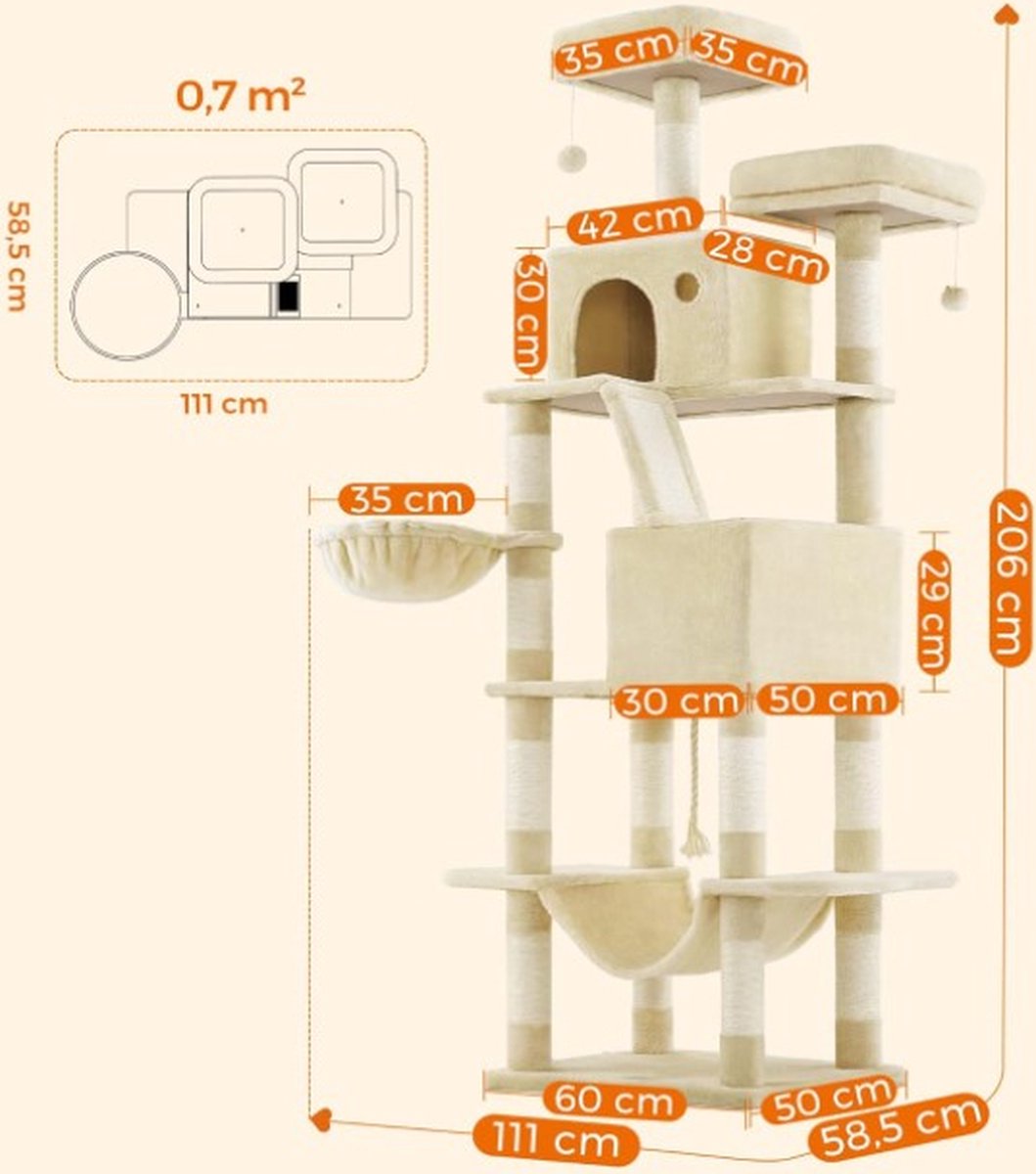 Krabpaal voor zware katten - Hoge krabpaal - Krabpaal boomstam - Krabpaal voor grote katten - Kattentoren - Krabpaal plafond - Stevige krabpaal - Krabpaal voor katten - XXL - Kattenverblijf