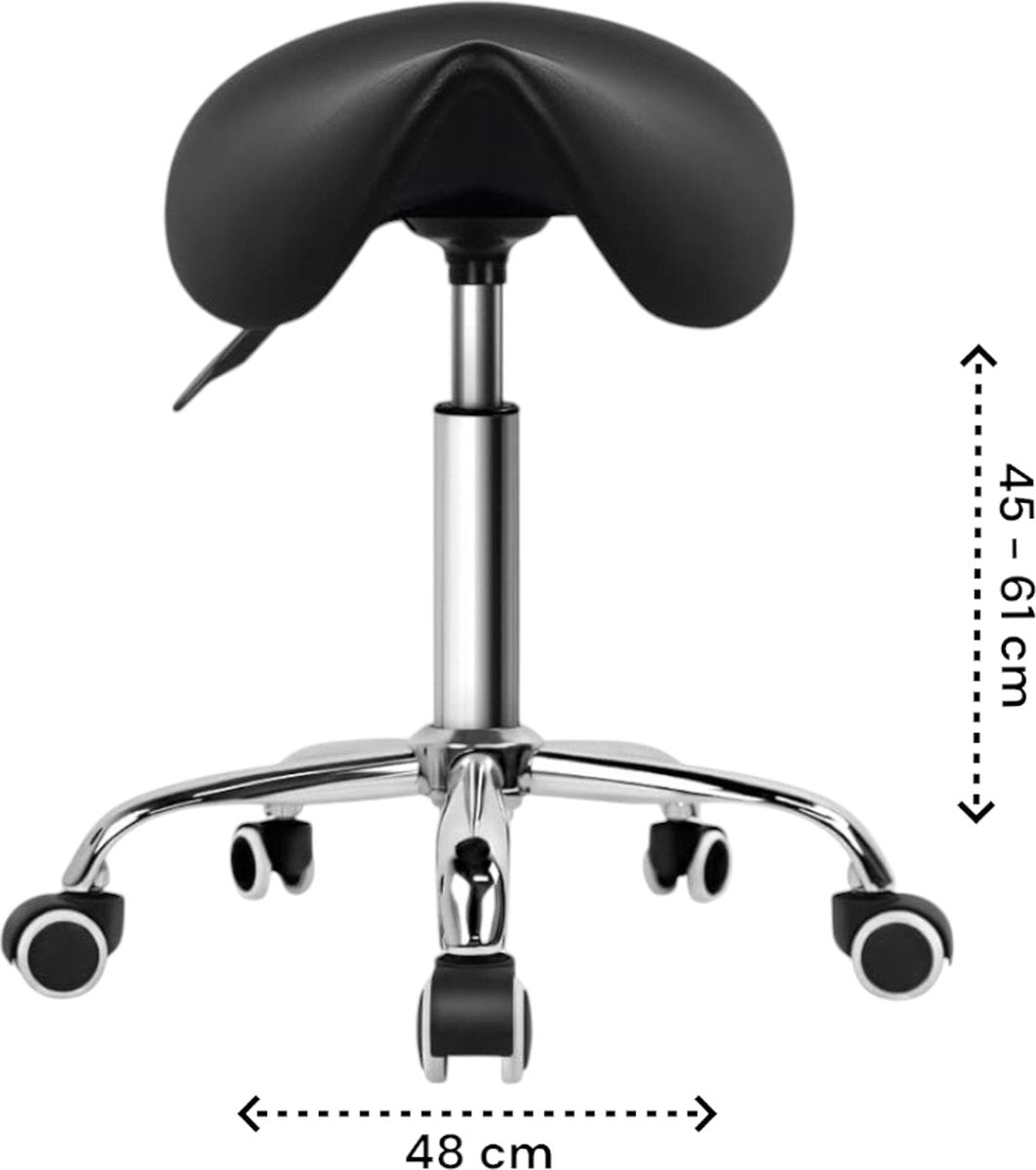 Make-up Stool - Adjustable up to 65 cm - 5 Wheels - Black with Silver - Dressing Table Chair - Dressing Table Stool