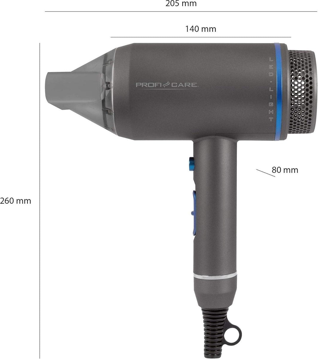 Hair Dryer with Diffuser - Professional - Blue-Anthracite - Accessories - 1600 Watt Compact
