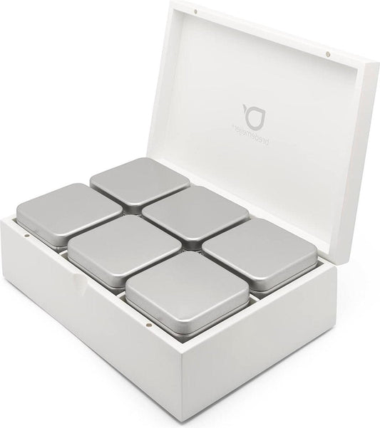 Large 7-piece wooden tea bag box white 27 x 185 cm - Tea box without window - Tins for loose tea Tea box