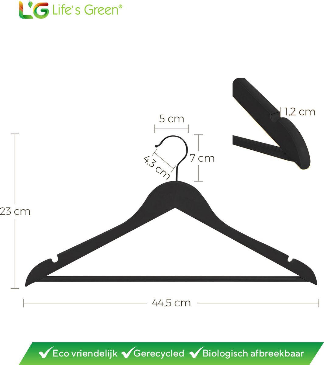 Life's Green® - Kledinghangers - 100 stuks - Kledinghanger LGS1810 - Zwart - Hout - Antislip
