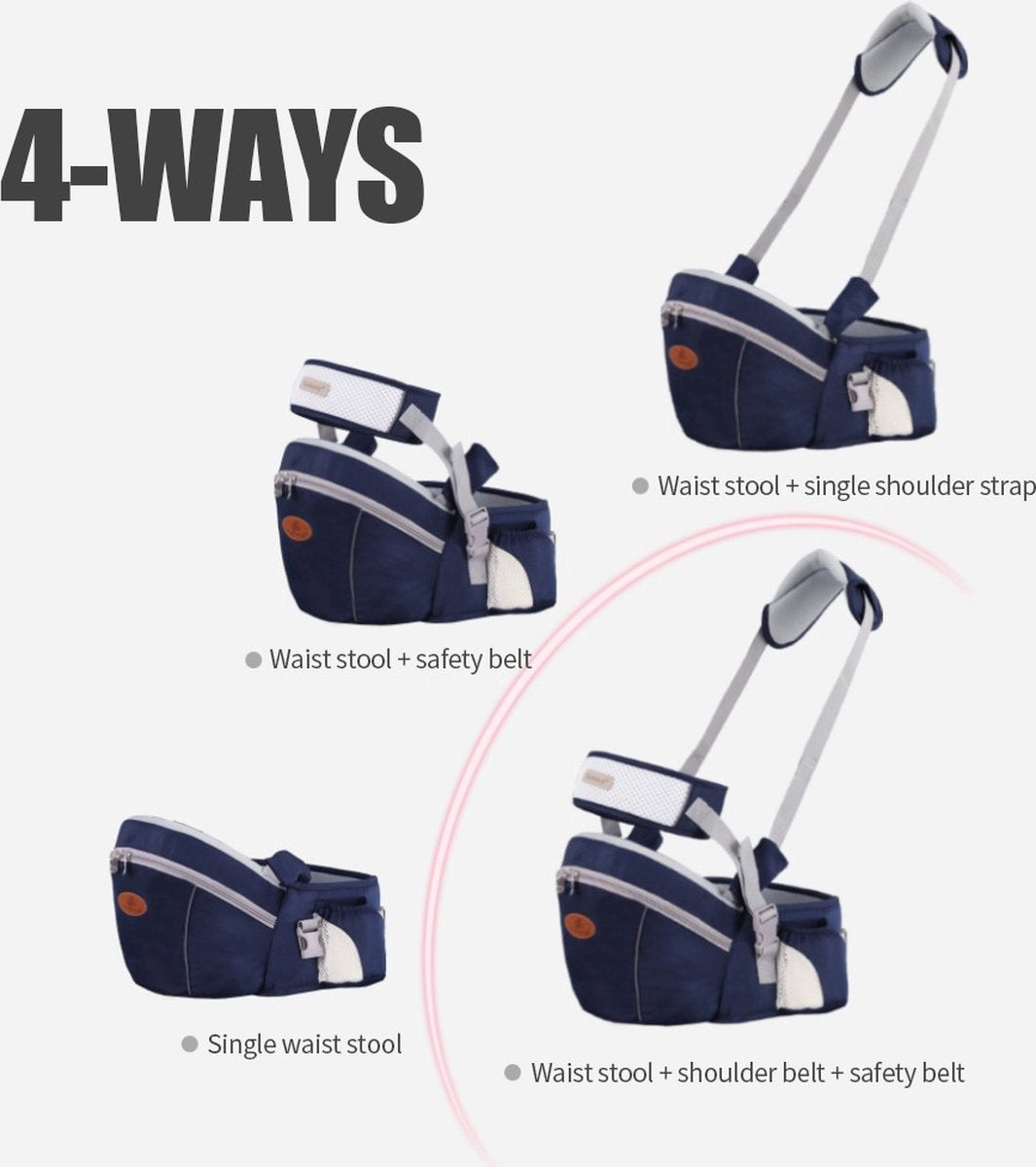 Baby Heupdrager met Extra Band en Nek Band – Grijs – Heupsteun voor Baby en Peuter – Draagtas met Veiligheidsband tegen Rugklachten – Kind Hip Seat Carrier