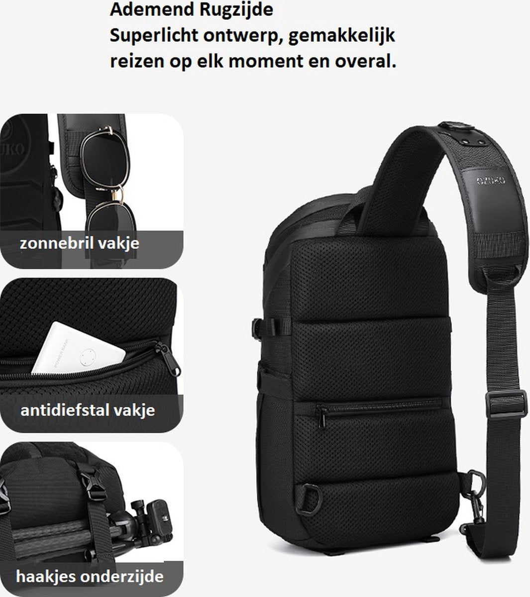 Avoir Avoir® Crossbody tas dames - Crossbodytassen - Crossbody tas heren - Crossbody tas - Crossbody rugzak - Crossbody tas heren - Slingbag - Crossbodytassen heren - Crossbody tas - Grijs / Zwart