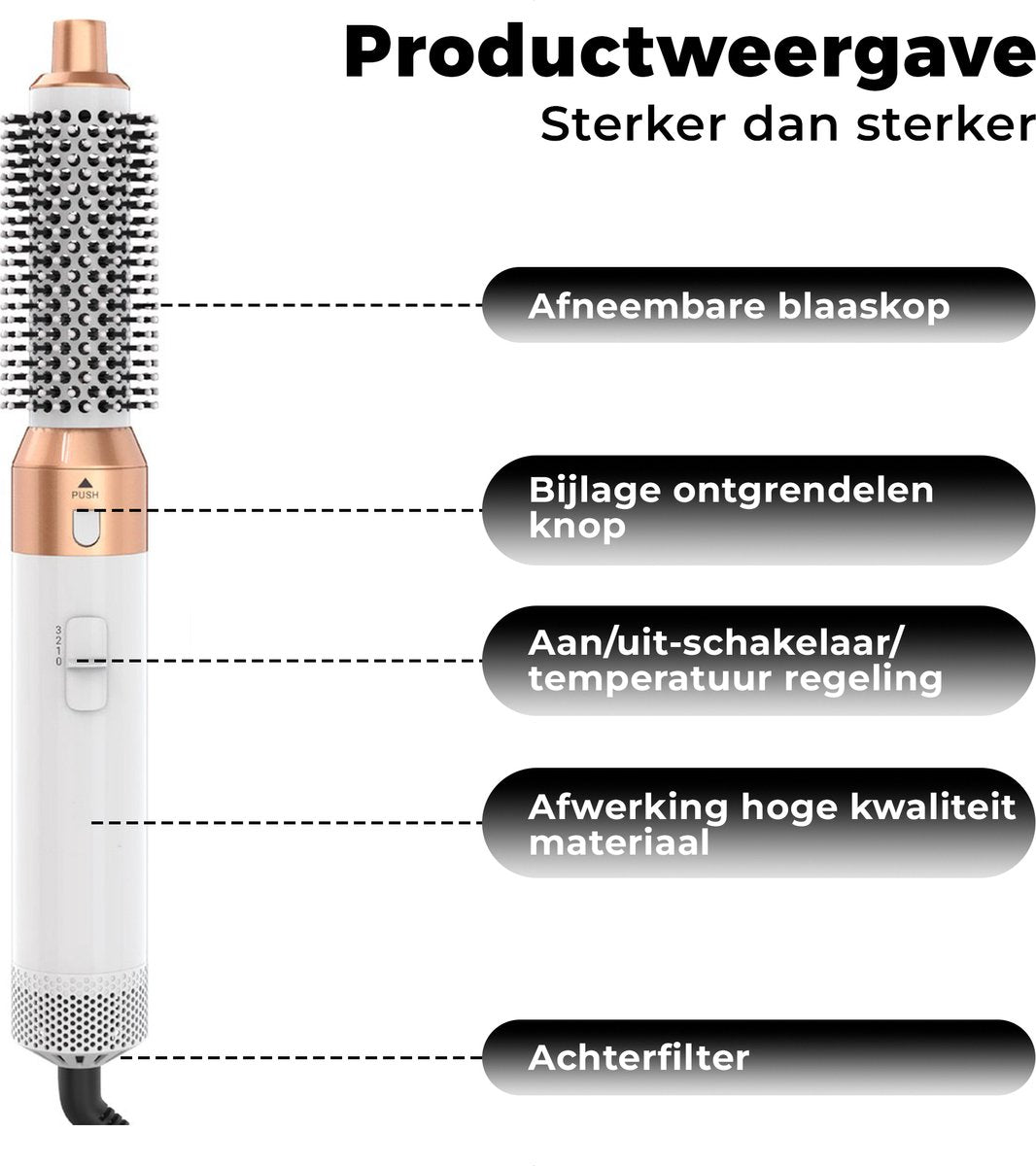 Airstyler krultang 5-in-1 Multistyler - GOUD - Föhn - Haarstyler - Föhnborstel - Haardroger - Krulborstel - Stijlborstel