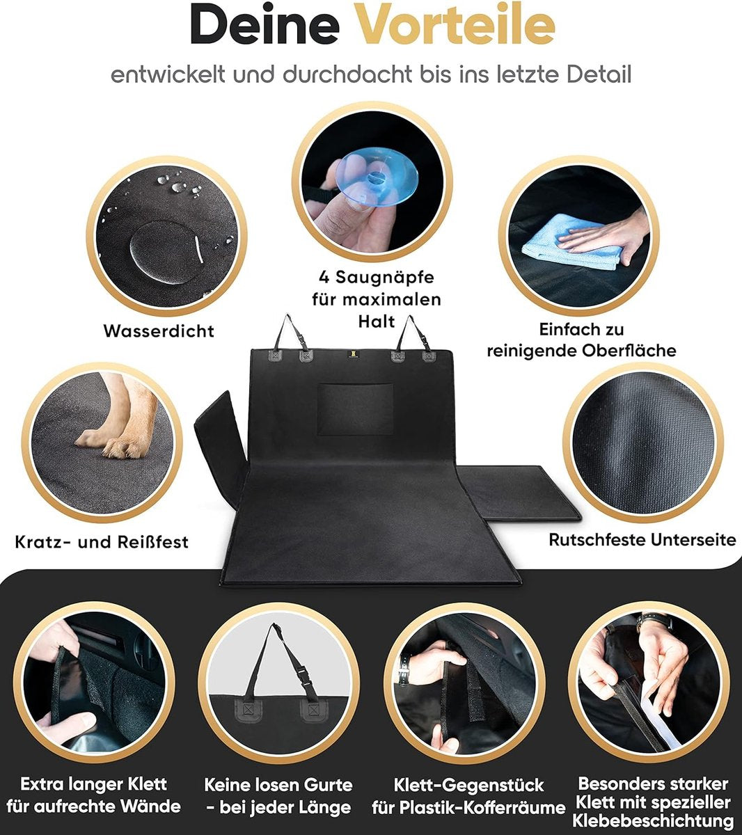 Boot Liner Protector - Waterproof & Scratch Resistant - Dog Blanket for Car - Cover with Bumper Protection - Incl. Practical Pocket - Black