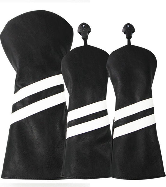 Golf Club Headcover Double-Stripe Zwart- Headcovers-Golf Spullen- Driver, Hybride, Fairway wood