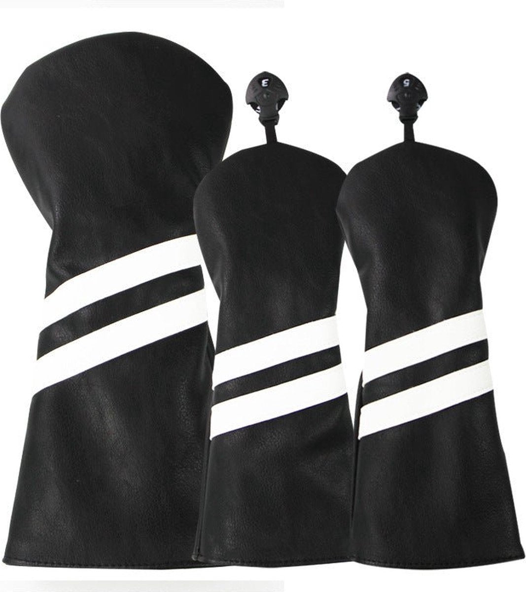 Golf Club Headcover Dubbelgestreept Zwart- Headcovers-Golf Artikelen- Driver, Hybride, Fairway wood