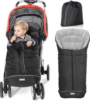 Voetenzak voor kinderwagen, buggy, baby voetenzak slaapzak, baby voetenzak voor babyzitje, winter voetenzak met rits, wasbaar, geschikt voor alle kinderwagens (zwart, groot)