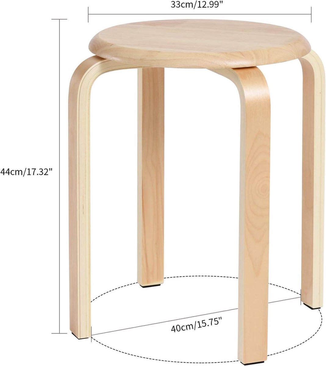 Stapelbare eetkamerstoel/barkruk van massief hout - gladde stoelen voor woonkamer en keuken - natuurlijk hout - 40x33x44cm RF-752 pop up stool
