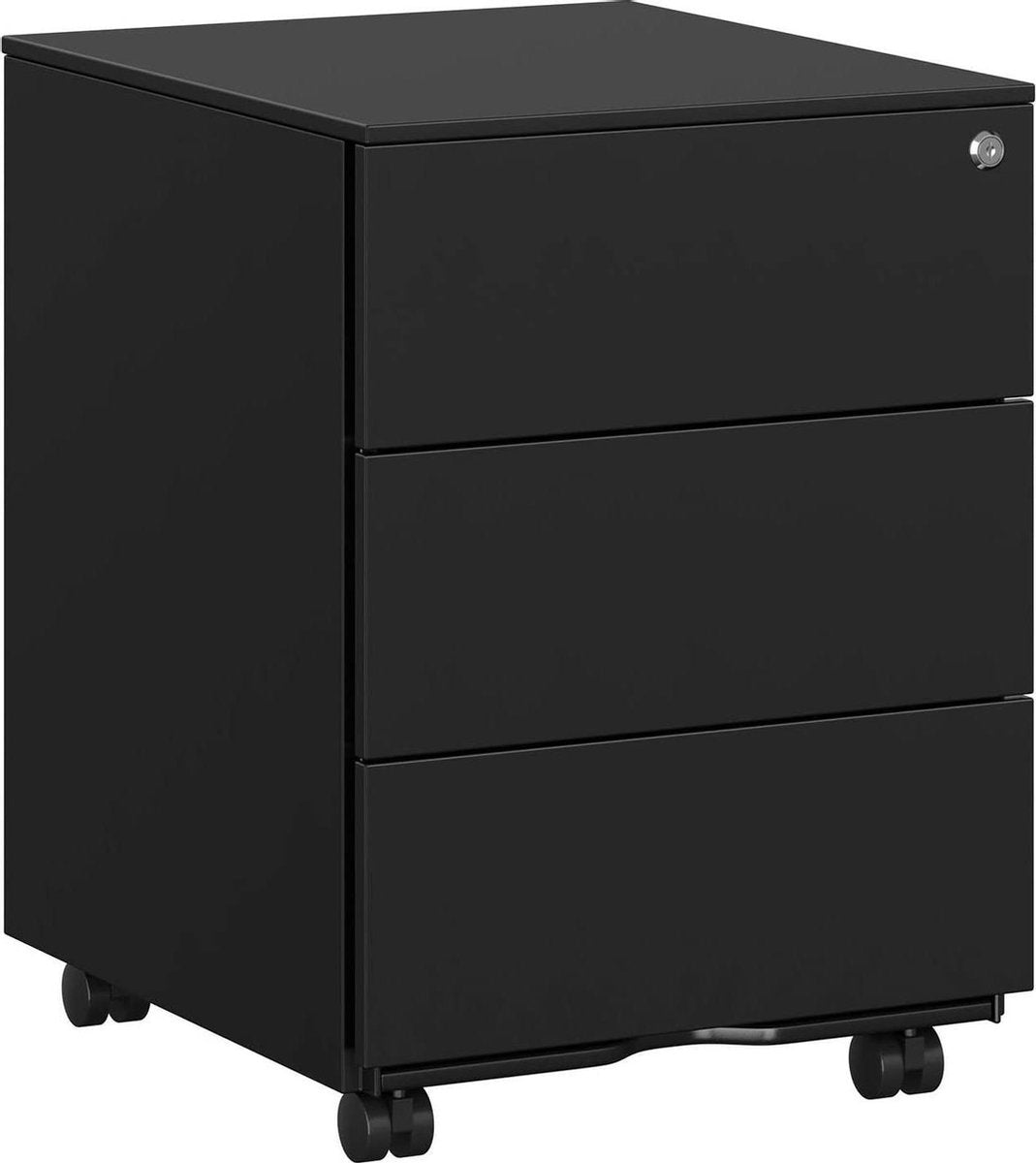 Luxe Stalen Ladeblok Op Wielen - Met Slot - Verrijdbare Ladekast Archiefkast Kantoor Kast - Office Rolcontainer Voor Onder Bureau - Mobiele Bureau Kast - Afsluitbaar - 3 Laden - Zwart
