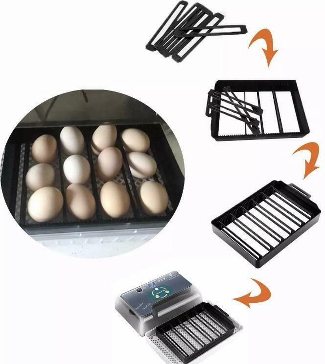 Smart Incubator voor eieren - automatisch rolsysteem met geïntegreerde schouwlamp - incl. accessoires - waterflesje met spitse tuit