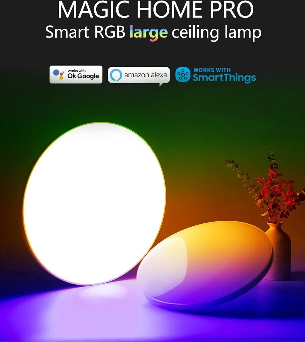 LED Plafondlamp BTM met Bluetooth speaker - Ø 30cm - Wekker en Nachtlamp - Plafonnière - Verlichting kinderkamer, slaapkamer, woonkamer - Plafondlamp kinderen, baby, jongen, meisje - RGB Kinderlamp - Smart lamp met afstandsbediening