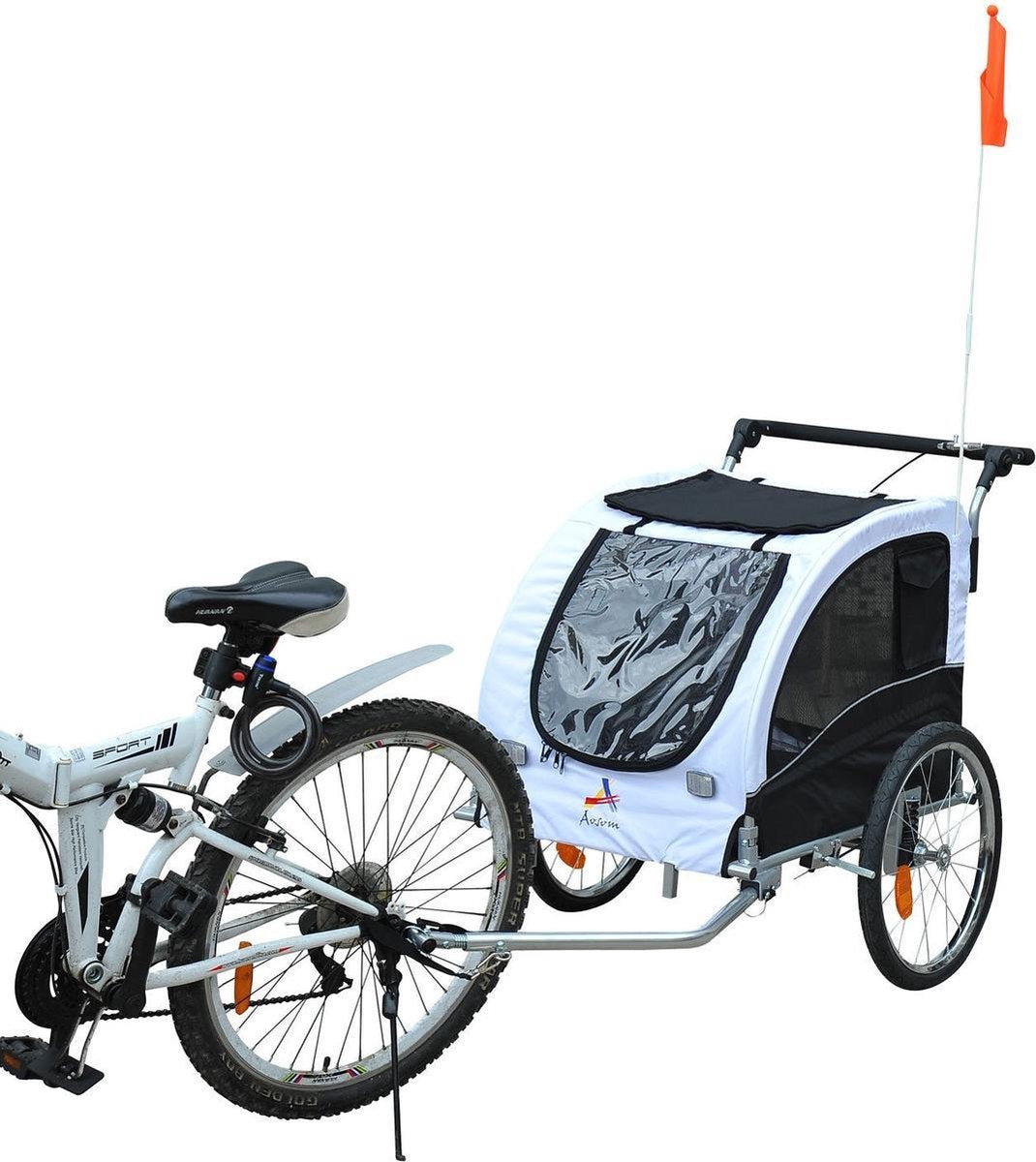 Hondenfietskar - Fietskar - Hondenaanhanger - Buggyfunctie - Geveerd en geremd - Groen/Grijs - 130 x 90 x 110