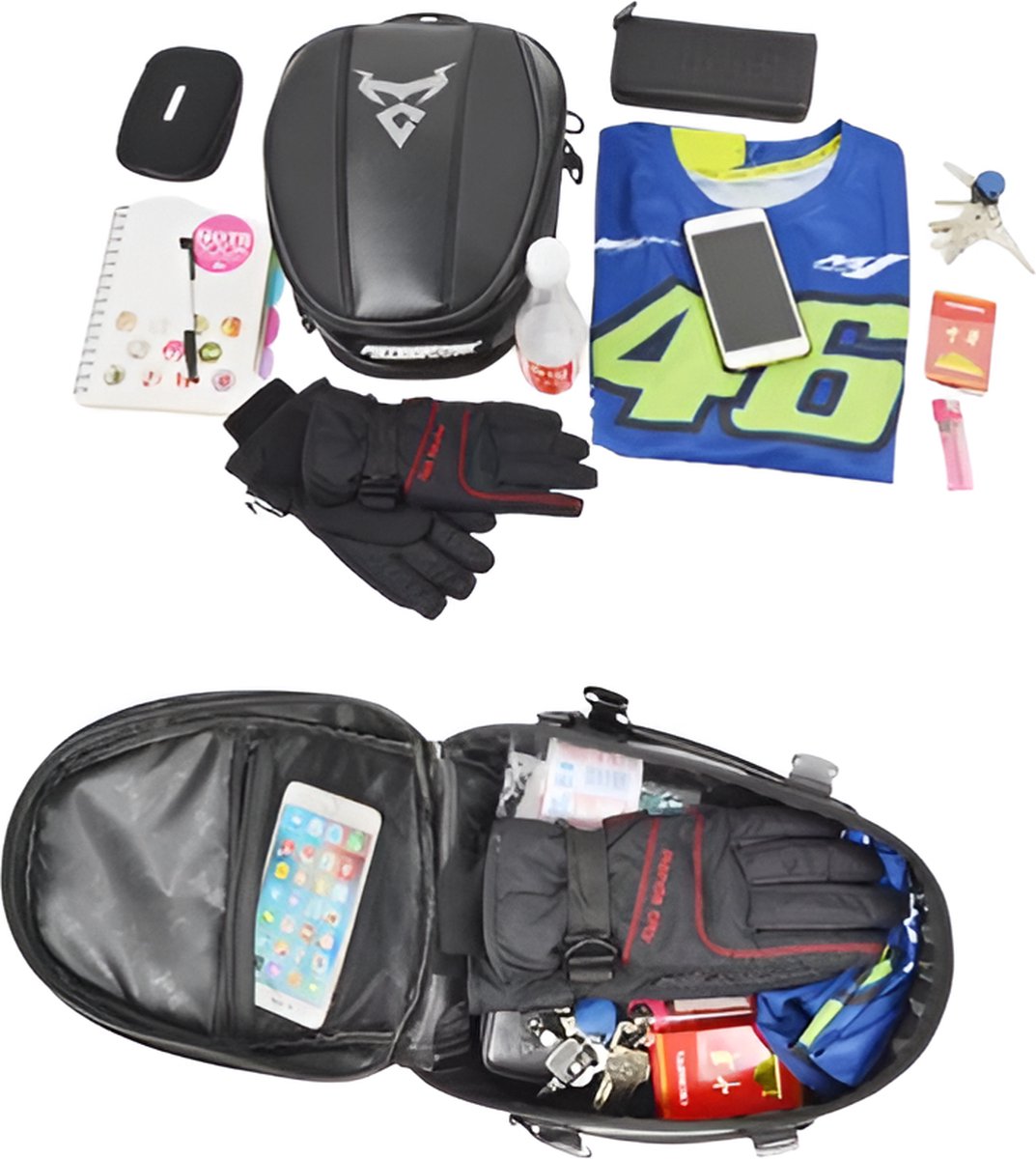 E-Shop4u - Motorcycle Backpack - Motorcycle Saddle Bag - Multifunctional Motorcycle Tank Bag and Saddle Bag - Motorcycle Backpack - Gray/Red/Blue/Green - 11.5L Front + 15L Rear - Water-resistant - Reflective Elements