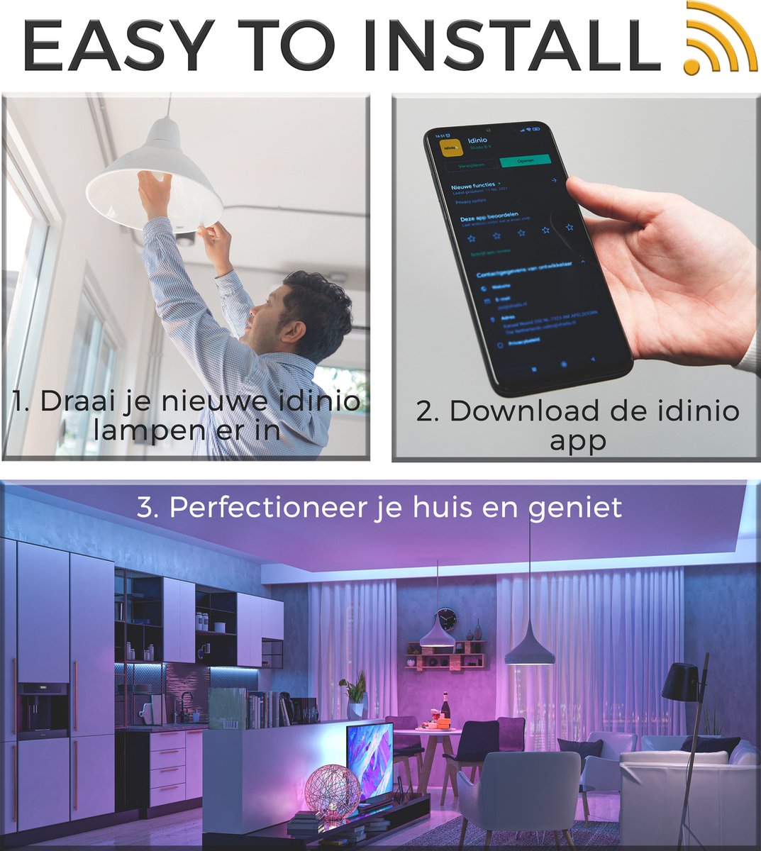 Slimme Hoeklamp Wit - Full Color - Dimbaar & Bedienbaar met App - 138cm