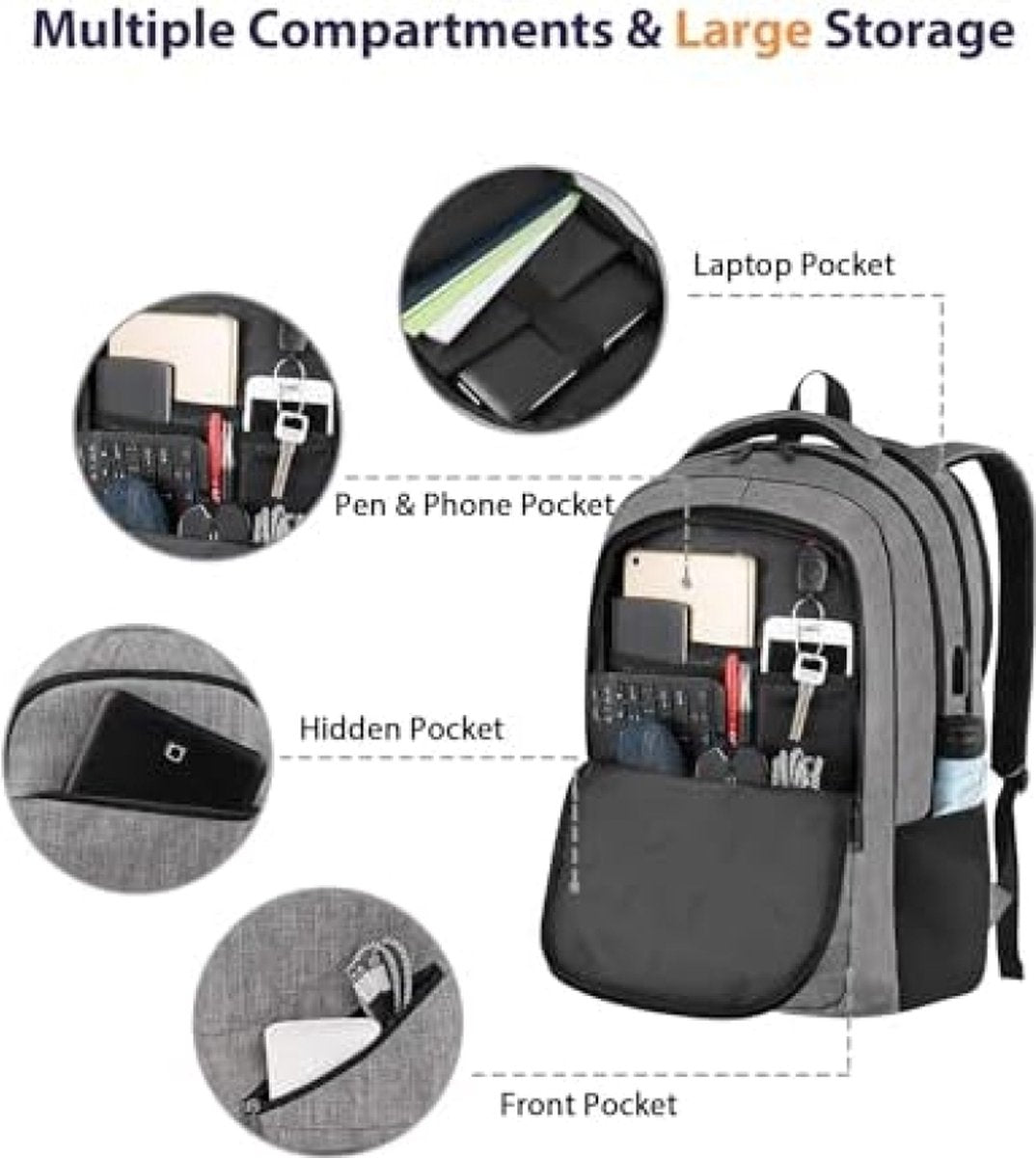Travel Laptop Backpack, TSA Large Travel Backpack for Women Men, 17 Inch Business Flight Approved Carry On Backpack with USB Charger Port and Luggage Sleeve, Durable College School Bookbag