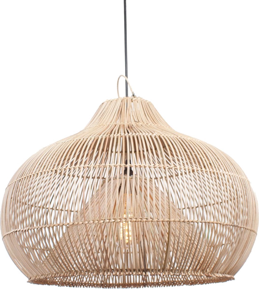 Rattan pendant lamp Twisk | 1 light | brown / natural | wood | Ø 50 cm | dining room / dining table lamp | modern design