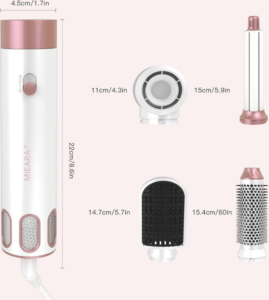 Föhnborstel voor volumiseren en drogen - 5-in-1 Heteluchtstyler negatieve ionische high-speed haarstyler met roterende functie