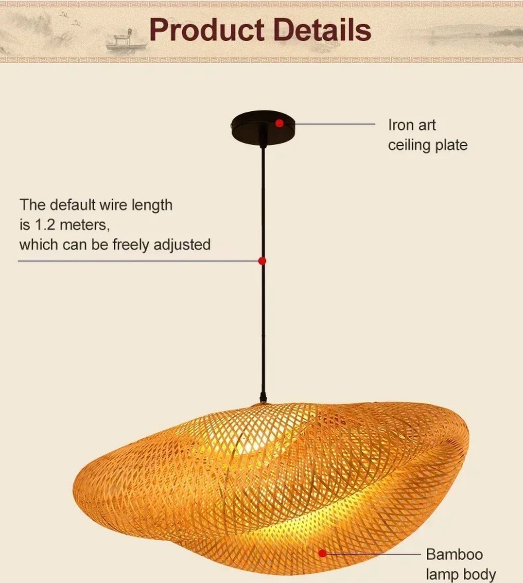 Blyx® - Hanglamp Bamboe - Wave - Rotan - Bali - Woonkamer - Eetkamer - Slaapkamer - Handgemaakt - Trendy - Ø40