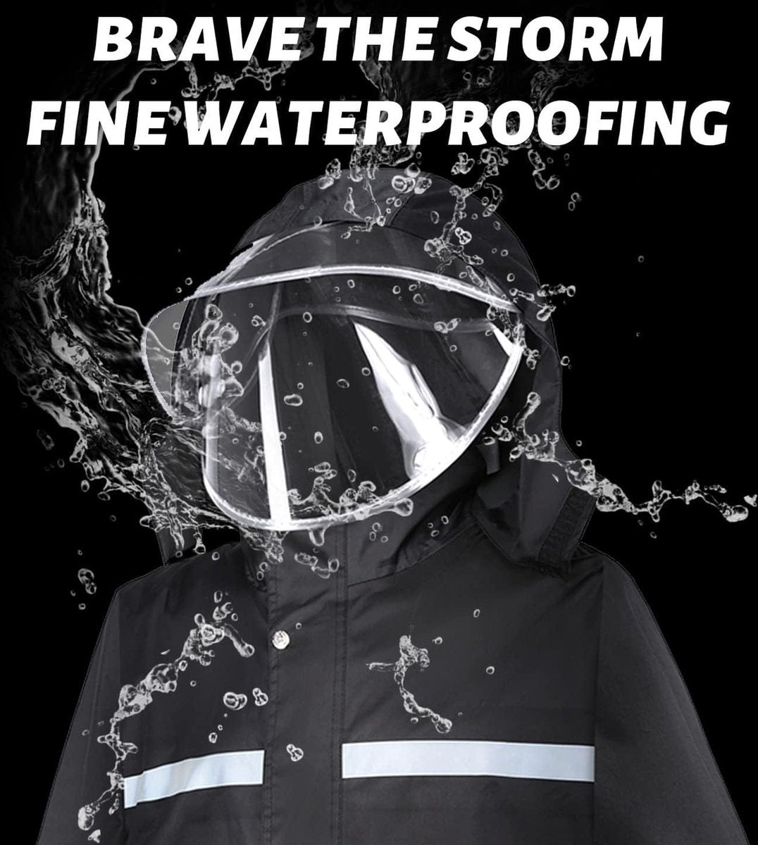 Heren Waterdicht Regenpak (Jack en Broek) Outdoor Anti-Storm Regenkleding met Veilige Reflecterende Strip ZwartM Zwart