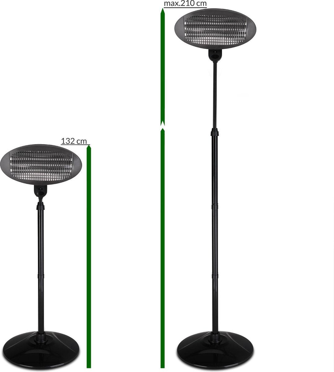 Patio heater, radiant heater, with 3 heat settings
