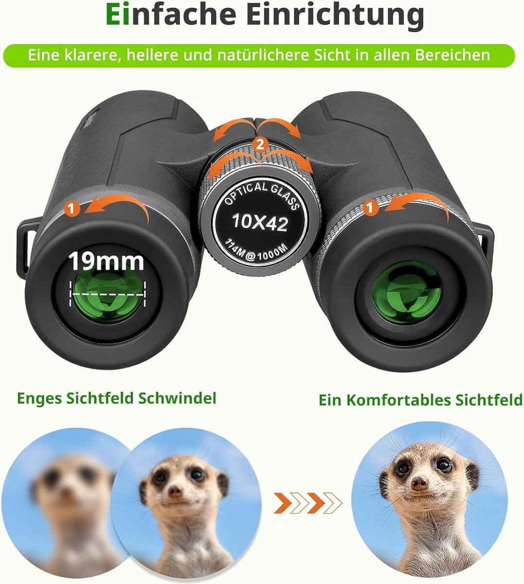 10 x 42 HD compacte waterdichte verrekijker voor vogelobservatie en wandelen - zwart