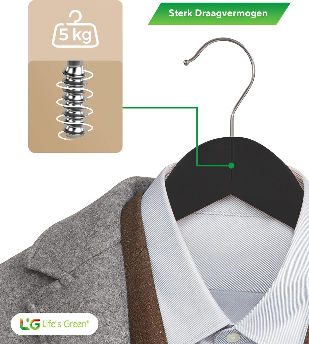Life's Green® - Kledinghangers - 30 stuks - Kledinghanger LGS1810 - Zwart - Hout - Anti-slip