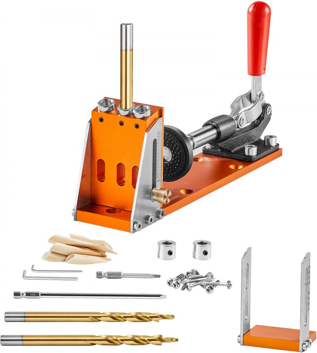 Pocketgatsjabloonkit met drie pocketgaten en sleutel en vierkante aandrijfbits, deuvelhulpboormal voor het boren van pocketgaten en schuine gaten, boorhulp voor houtbewerking Alu.
