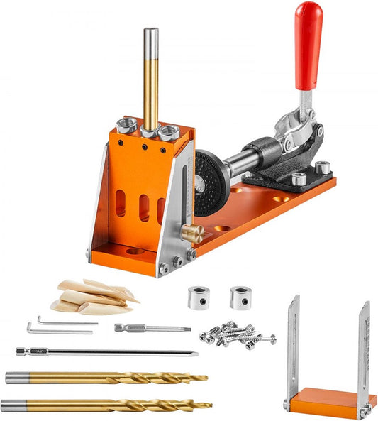 Pocketgatsjabloonkit met drie pocketgaten en sleutel en vierkante aandrijfbits, deuvelhulpboormal voor het boren van pocketgaten en schuine gaten, boorhulp voor houtbewerking Alu.