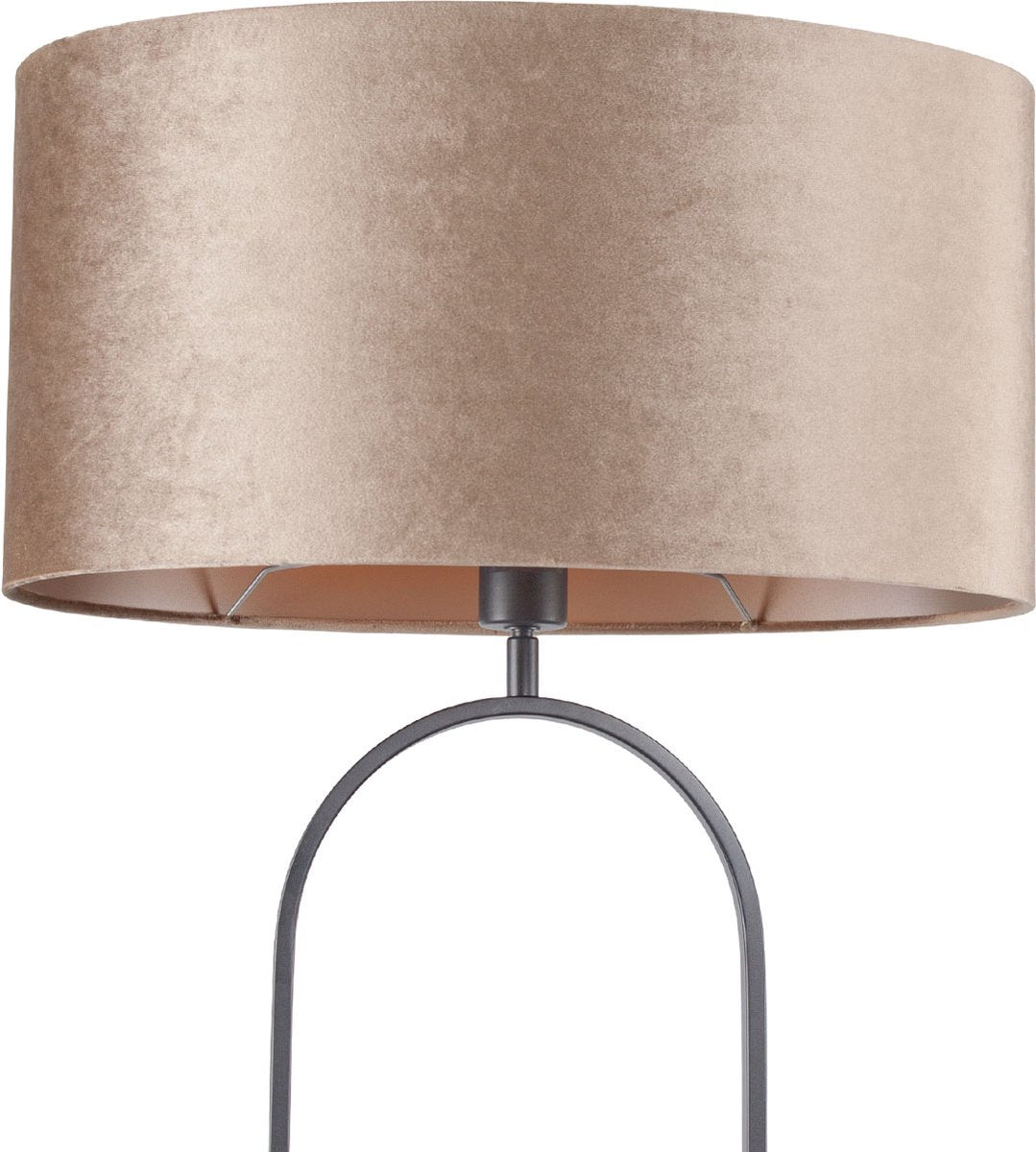 Vloerlamp Verona met ovale velours kap | 1 lichts | taupe velours | taupe on taupe / bruin / zwart | metaal / stof | Ø 50 cm | 162 cm hoog | staande lamp | modern / sfeervol / tijdloos design