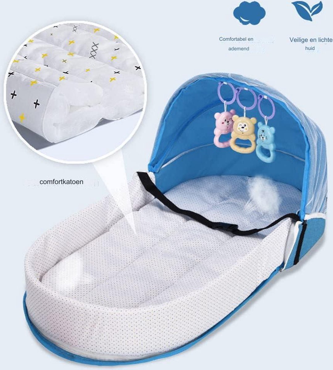 Co-sleeper - voor op Reis - Wieg - 2-in-1 opvouwbaar babybed met muggennet - Reisbed - Draagbaar reisbed - Multifunctioneel kinderbed - Knuffelnest - Muggennet - Zacht comfortabel reisbed - Wieg voor baby's en peuters