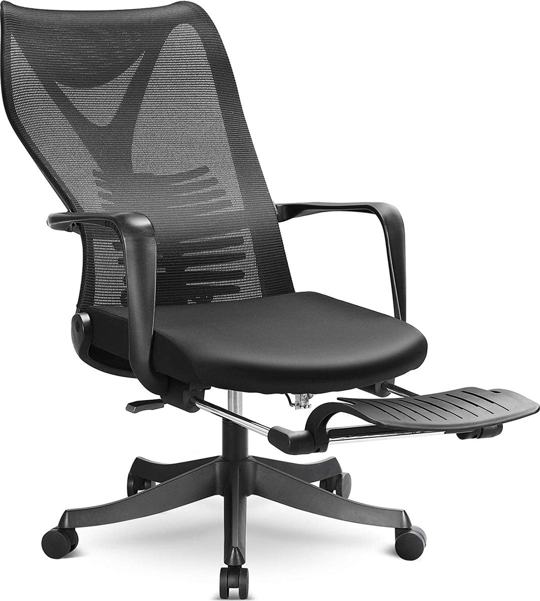 Mfavour ® Ergonomic Office Chair with Footrest, Office Chair, Ergonomic Desk Chair with Adjustable Lumbar Support, Armrest and 170° Reclining Backrest - up to 150 kg – Black