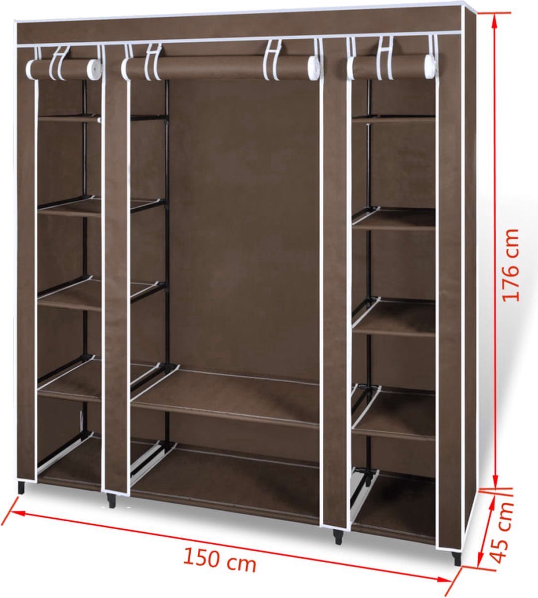 LG Life’s Green Vouwbare Kledingkast – 143x44x169CM – Kledingrek met 12 Legplanken en Ophangroede – Stoffen Kledingkast – 225KG Draagvermogen – Bruin