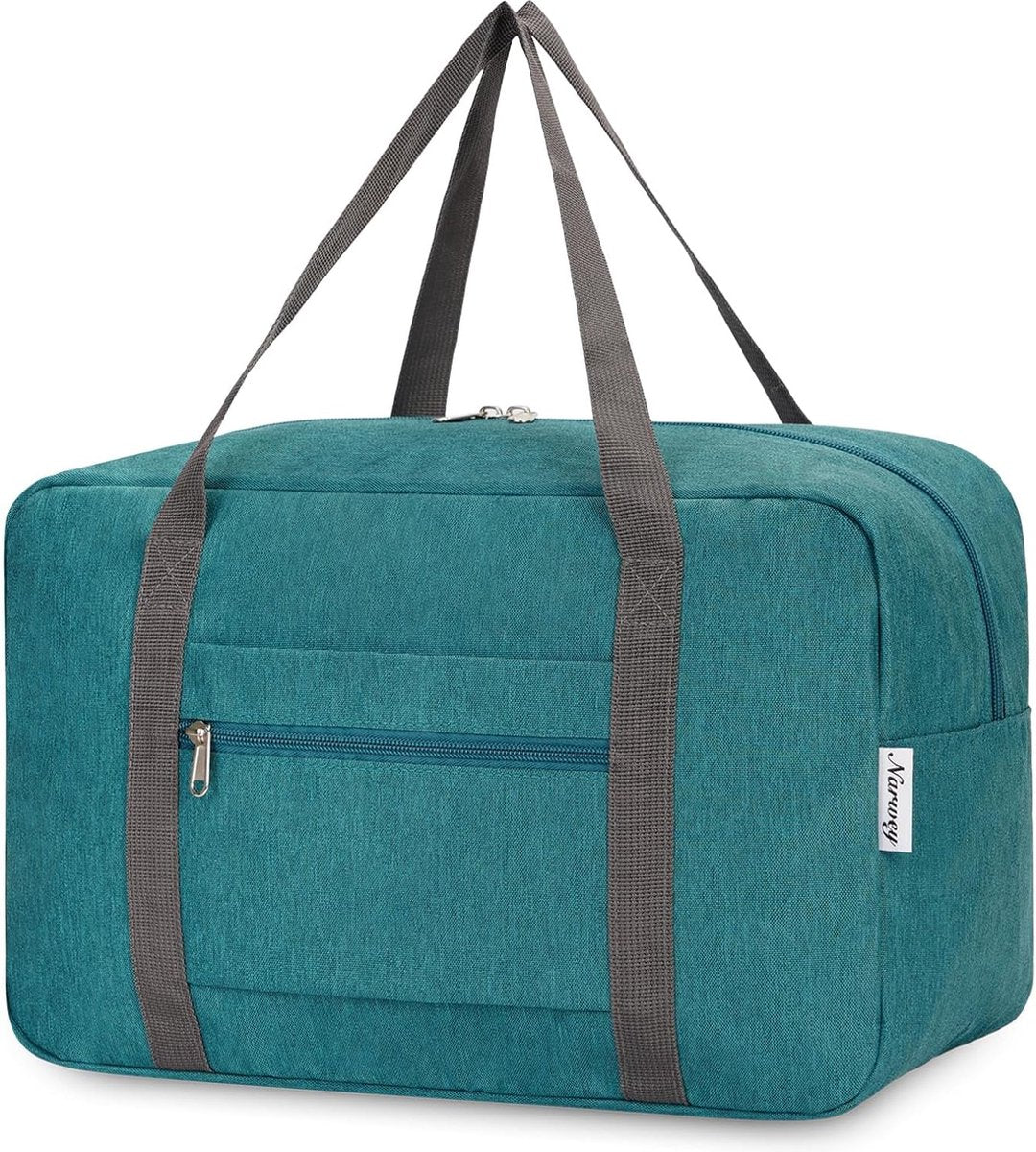 Handbagage, 40 x 20 x 25 cm, tas voor in het vliegtuig, opvouwbare reistas voor dames en weekendtrips, 20 liter, blauw, groen
